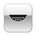 Black Kitchen colander icon isolated on white background. Cooking utensil. Cutlery sign. Silver square button. Vector