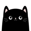 Black kitten face head. Cat banner. Funny Cute kawaii cartoon baby character. Notebook sticker print template. Happy Halloween. Royalty Free Stock Photo