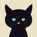 Black kitten muzzle simple illustration. Black cat portrait simple icon. Digital illustration. AI-generated