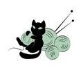 Black kitten playing with clews. Vector illustration