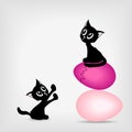 Black kittens with two big pink easter egg Royalty Free Stock Photo