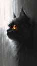 black kitty cat kitten orange eyes looking out window glowing grey necro gazing dragon sketch color supernatural golden Royalty Free Stock Photo