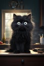 Fluffy Feline Fun: The Adorable Adventures of a Black Kitchen Co Royalty Free Stock Photo