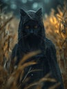 black kitty cat kitten standing field hood city walking wheat soothsayer deity scary eerie fierce eyes merlin