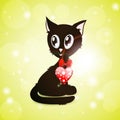 Black kitty with red glossy heart Royalty Free Stock Photo