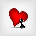 Black kitty with red heart - with copy space Royalty Free Stock Photo