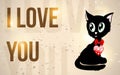 Black kitty with red heart and text