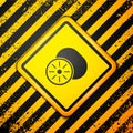 Black Kiwi fruit icon isolated on yellow background. Warning sign. Vector Royalty Free Stock Photo