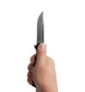 Black knife in his hand on a white background Royalty Free Stock Photo