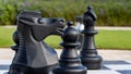 A black Knight chess piece ready to move against an opponent Royalty Free Stock Photo
