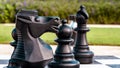 A black Knight chess piece ready to move against an opponent Royalty Free Stock Photo