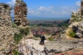 A black Knight (chess) of the territory of the medieval fortress Rasnov Citadel in the mountains of Transylvania Royalty Free Stock Photo