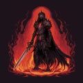 Black Knight Of Fire: A Necronomicon-inspired Abaddon In 16-bit Style Royalty Free Stock Photo