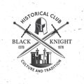 Black Knight historical club badge design. Vector illustration Concept for shirt, print, stamp, overlay or template