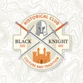 Black Knight historical club badge design. Vector illustration Concept for shirt, print, stamp, overlay or template