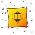 Black Korean paper lantern icon isolated on white background. Yellow square button. Vector