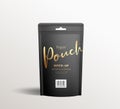 Black kraft paper pouch bags, front view packaging mock up template design, on gray background