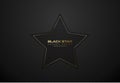 Black label luxury star shape badge banner. Golden text on black sticker label gold frame tag. Dark geometric zigzag pattern