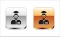 Black Laboratory assistant icon isolated on white background. Silver-gold square button. Vector