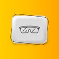 Black Laboratory glasses icon isolated on yellow background. Silver rectangle button. Vector Royalty Free Stock Photo