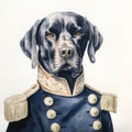 Black Labrador In Military Uniform: Classical Portrait With Nautical Detail