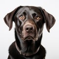 Studio Portraiture Of Black Labrador Retriever On White Background