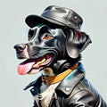 Black labrador retriever leather clothing hipster portrait