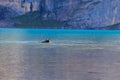 Black labrador retriever swimming in Oeschinen lake (Oeschinensee) near Kandersteg in Bernese Oberland, Switzerland