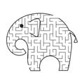 Black labyrinth cartoon elephant. Kids worksheets. Activity page. Game puzzle for children. Wild animal. Maze conundrum. Vector