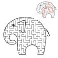 Black labyrinth toon elephant. Kids worksheets. Activity page. Game puzzle for children. Wild animal. Maze conundrum. Vector