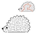 Black labyrinth toon hedgehog Kids worksheets. Activity page. Game puzzle for children. Wild animal. Maze conundrum. Vector