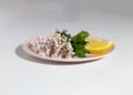 Black Lace elderflower branch, lemon and mint bunch on a pink plate. Natural immune stimulant. Ingredients for healthy