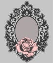 Black Lace Frame. Pink Rose. Royalty Free Stock Photo