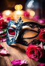 Black lace mask for masquerade. Selective focus. Royalty Free Stock Photo
