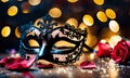 Black lace mask for masquerade. Selective focus. Royalty Free Stock Photo