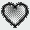 Black lace mesh heart. Feminine luxury element for the design of invitations, postcards or decoupage.