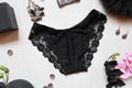 Black lace panties on a white background. Women`s Accessories wi Royalty Free Stock Photo