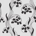 Black lace pattern, flowers on white background