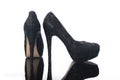 Black Lace-up Pointed High Heels Women`s Platform Shoes Royalty Free Stock Photo