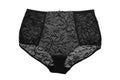 Black lace Women`s cotton panties. Isolate on white