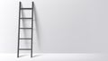 Black ladder on light grey wall background with shadow.