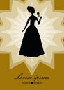 Black lady with rose, silhouette on gold background star shape. Retro designed art deco template in victorian style for Royalty Free Stock Photo