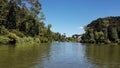 black lake, in Gramado, Serra Gaucha, southern Brazil, hydrangeas, pedal boat Royalty Free Stock Photo