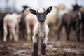 black lamb standing out among white lambs Royalty Free Stock Photo