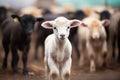 black lamb standing out among white lambs Royalty Free Stock Photo