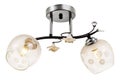 Black 2-lamp ceiling lamp with chrome base, white flowers and crystal