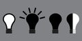 Black lamp idea icon set on grey backdrop. Bulb creative think. Hand drawn sketch. Vector illustration. Stock image. Royalty Free Stock Photo