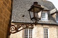 Black lamp old lantern street on the wall building europe classic Royalty Free Stock Photo