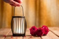Black lantern with a candle Royalty Free Stock Photo