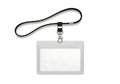 A black lanyard with a silver clip attached to a clear plastic identification badge holder Royalty Free Stock Photo